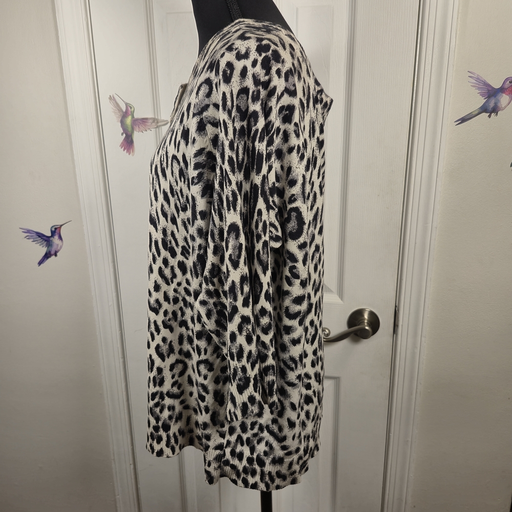 Leopard Print Silk Blend Long Cardigan 1X Luxe Mob Wife Duster Knit Indie Sleaze - Picture 4 of 7